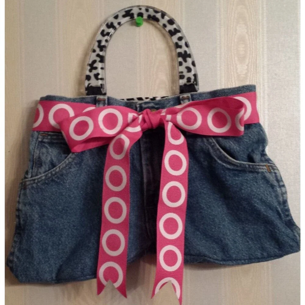 REAL Blue Denim LEGENDARY GOLD Short Shorts PURSE HANDBAG SUPER COOL !! - Picture 1 of 12